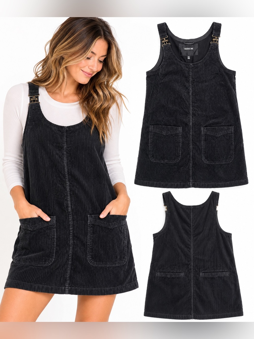 Toad&Co Black Corduroy Overall Jumper Dress – Women’s Medium